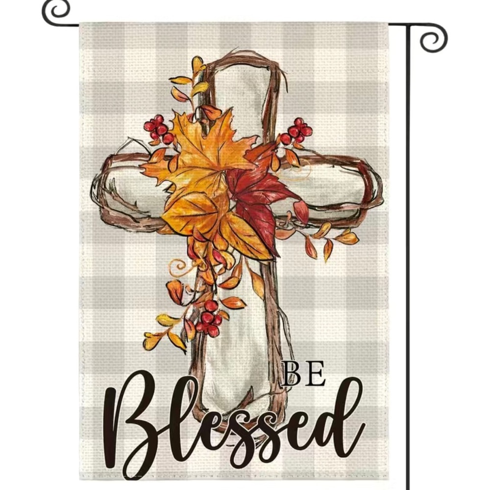 Be Blessed Cross Leaves Fall Autumn Garden Flag